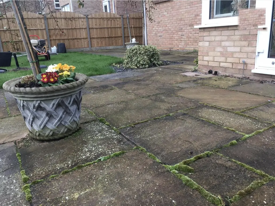 Patio cleaning by Geyserclean in Milton Keynes, before treatment