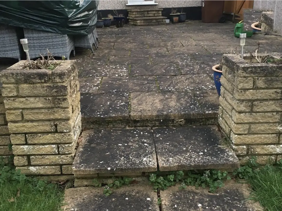 Patio cleaning by Geyserclean in Milton Keynes, before treatment