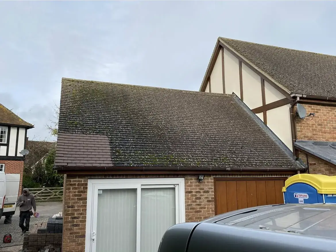 Roof cleaning by Geyserclean in Milton Keynes, before treatment