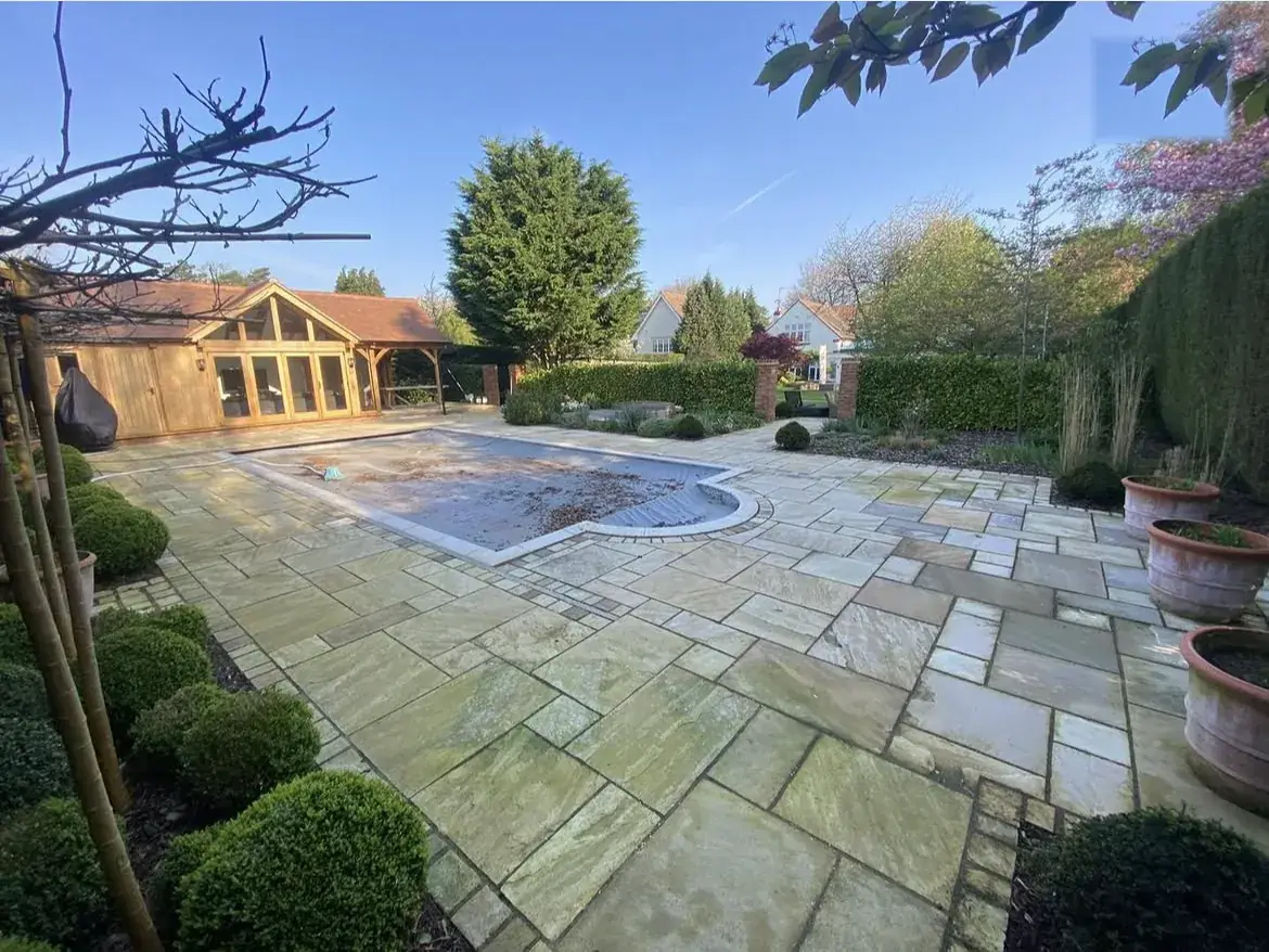 Patio cleaning by Geyserclean in Milton Keynes, work in progress