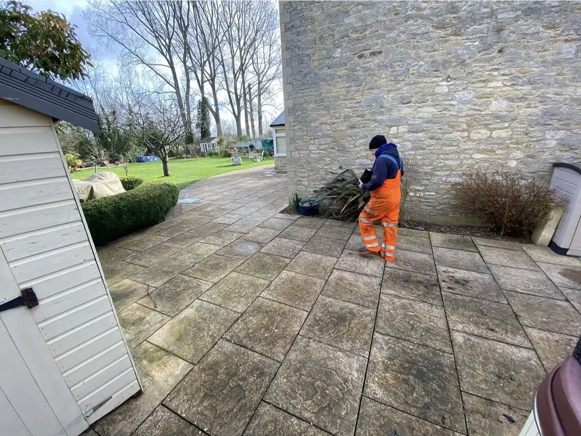 Patio cleaning by Geyserclean in Milton Keynes, before treatment
